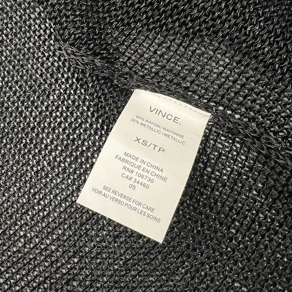 Vince Black Metallic Thread Open Front Cardigan Xsmall Mesh Waterfall Sweater - Picture 5 of 15